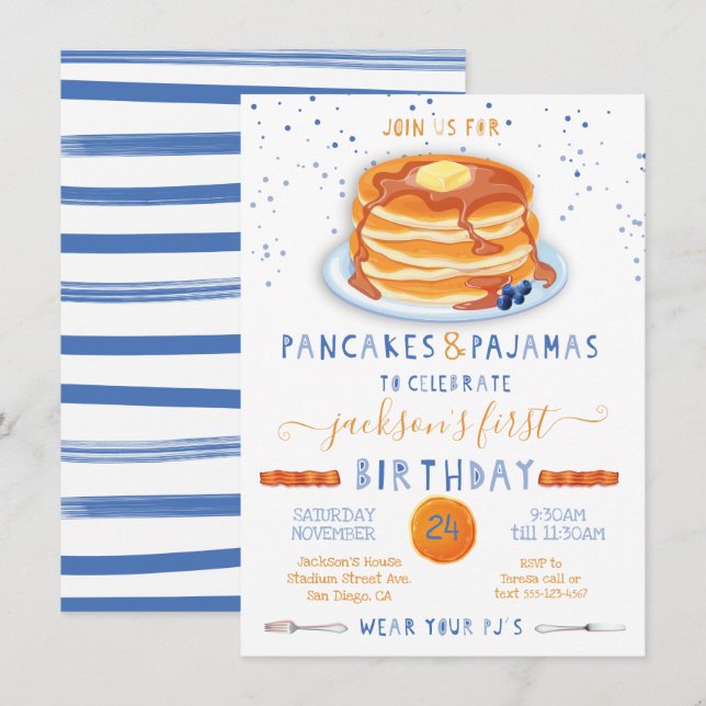 Invitación Crepes y fiesta de cumpleaños de pijamas (Anverso / Reverso)