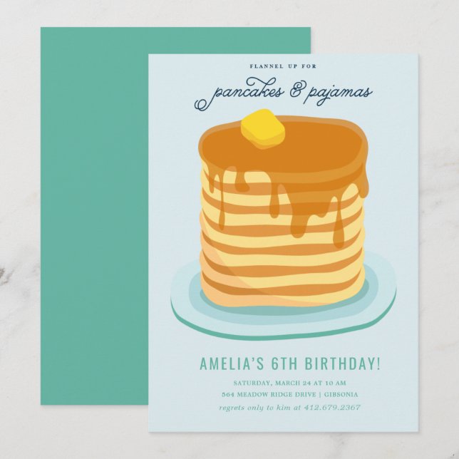 Invitación Crepes y fiesta de cumpleaños de pijamas (Anverso / Reverso)