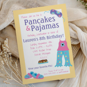 Invitación Crepes y fiesta de cumpleaños de pijamas