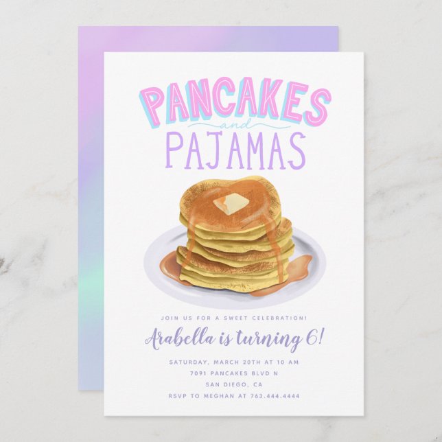 Invitación Crepes y fiesta de cumpleaños del Chica Pajamas (Anverso / Reverso)