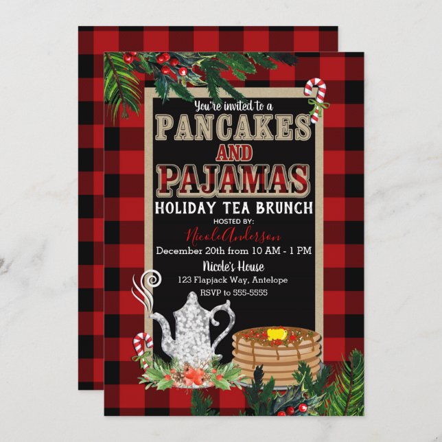 Invitación Crepes y pijamas Holiday Té Brunch Rústico (Anverso / Reverso)