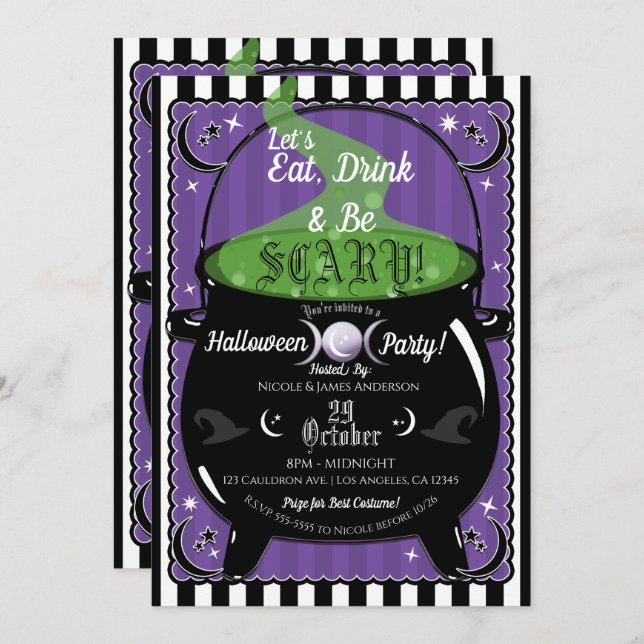 Invitación Crepitante Cauldron Whimsical Witch Halloween Part (Anverso / Reverso)
