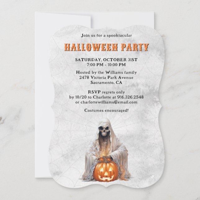 Invitación Crepúsculo Fantasma Cobweb Calabaza Halloween Part (Anverso)