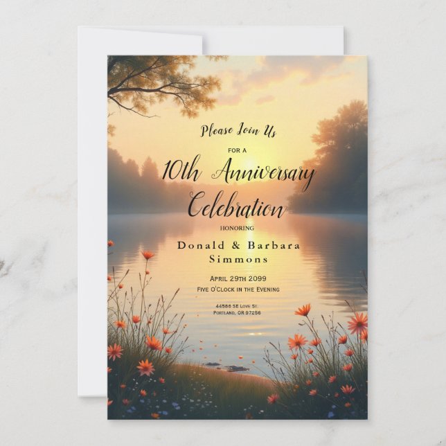 Invitación Crepúsculo junto al Lago Susurros en el Agua (Anverso)