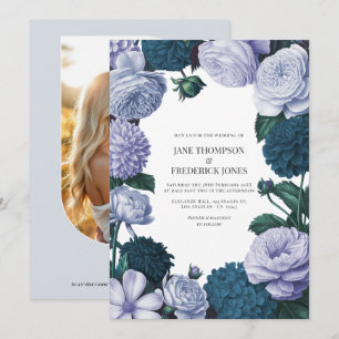 Invitación Crepúsculo Navy, Lavanda Niebla y Periwinkle Plate