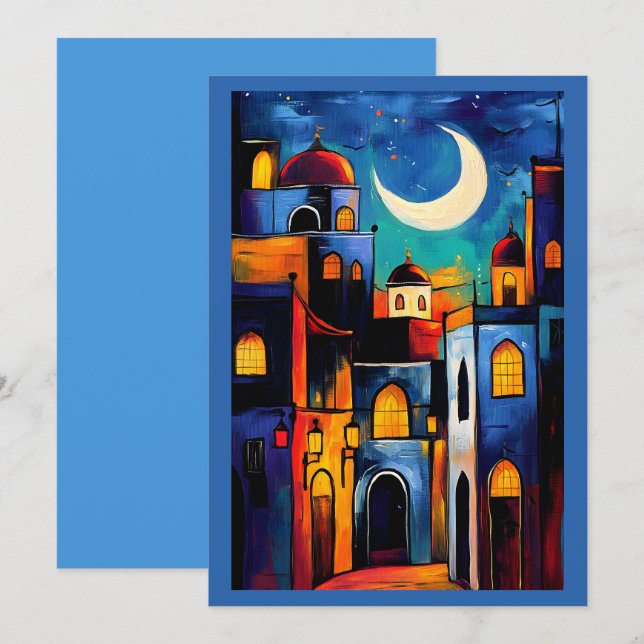 Invitación Crescent Glow | Mezquitas geométricas de Ramadán (Anverso / Reverso)