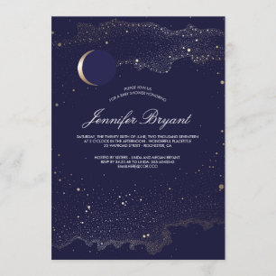 Invitación Crescent Moon and Night Stars Baby Shower