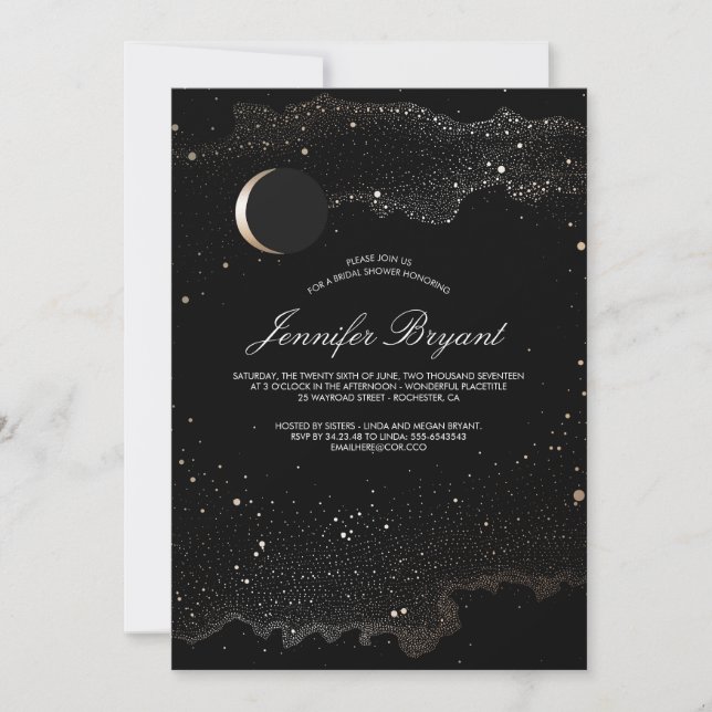 Invitación Crescent Moon and Night Stars Bridal Shower (Anverso)