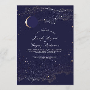 Invitación Crescent Moon and Night Stars Engagement Party