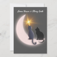 Crescent Moon Cats in Love Gold Star Boda