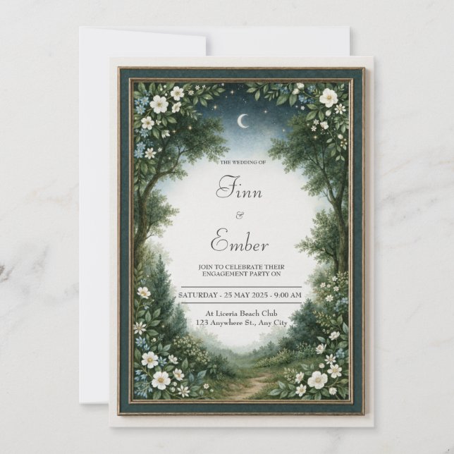 Invitación Crescent Moon Emerald Woodland Frame Boda (Anverso)