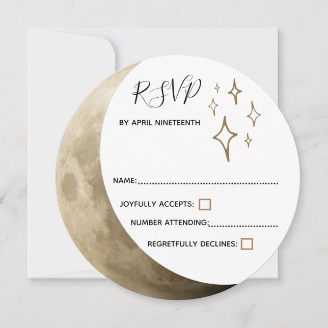 Invitación Crescent Moon & Gold Stars Wedding RSVP (Anverso)