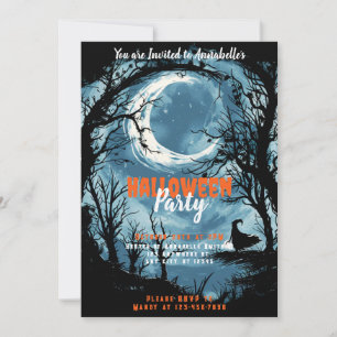 Invitación Crescent Moon Sky Witch Stars Halloween Party