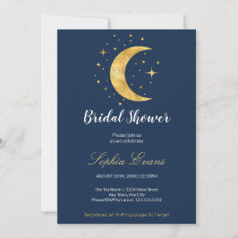 Invitación Crescent Moon Starry Night Navy Blue Bridal Shower