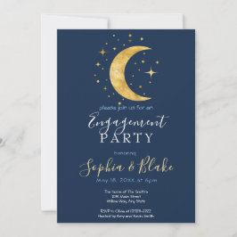 Invitación Crescent Moon Starry Night Navy Engagement Party