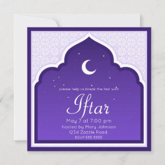 Invitación Crescent Moon & Stars Ramadan, morado, gris