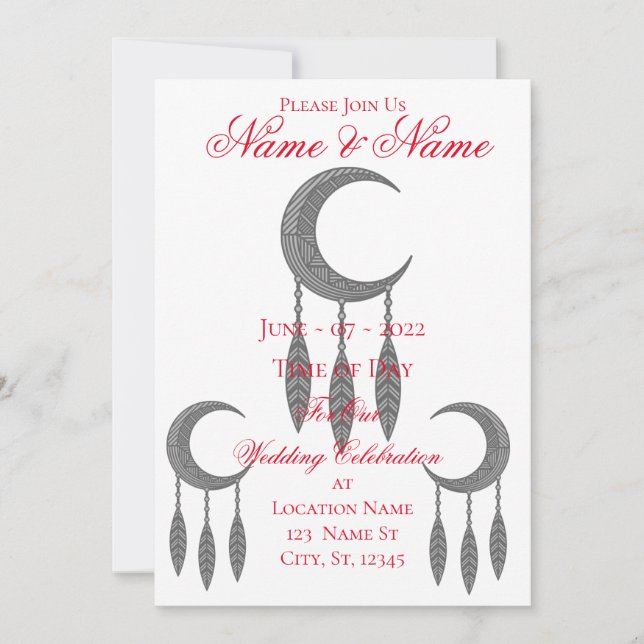 Invitación Crescent plateado plumas de luna Thunder_Cove Invi (Anverso)