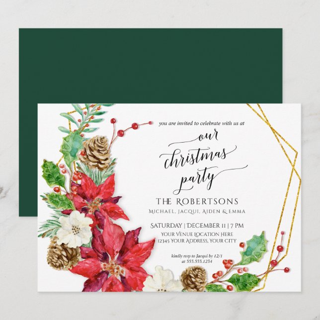 Invitación Crescent Wreath, Fiesta de Navidades de invierno (Anverso / Reverso)