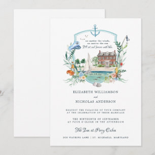 Invitación Crest de Boda Costero Náutico Costa
