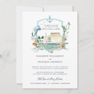 Invitación Crest de Boda Costero Náutico Costera