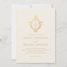 Crest de Boda Monograma Marfil Dorado Elegante Vin