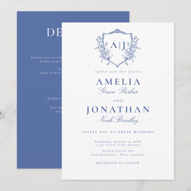 Invitación Crest de boda victoriano (Anverso / Reverso)