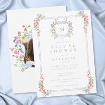 Crest de Bodas Champán Flor Silvestre Pastel Azul 