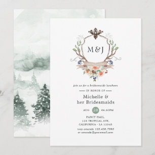 Invitación Crest de Bosque Salvaje Monograma Almuerzo de Dama