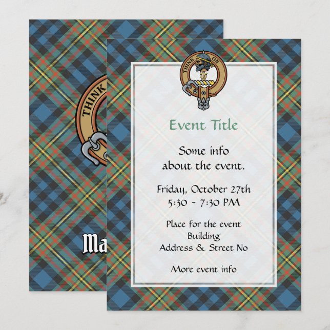 Invitación Crest de Clan MacLellan sobre Tartán Antiguo (Anverso / Reverso)