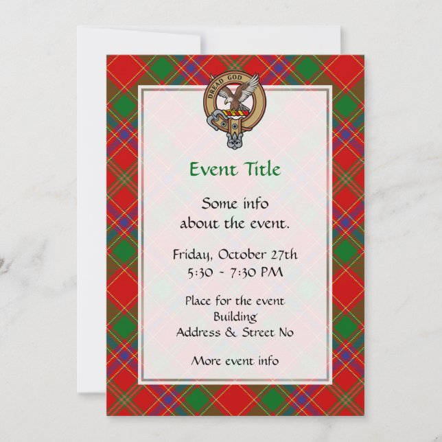 Invitación Crest de Clan Munro sobre Tartán (Anverso)