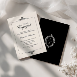 Invitación Crest de Dinero Antiguo Negro Crema Estamos Compro