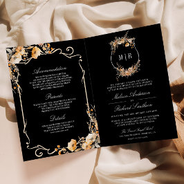 Invitación Crest de Flor Silvestre de Otoño Código QR Negro B