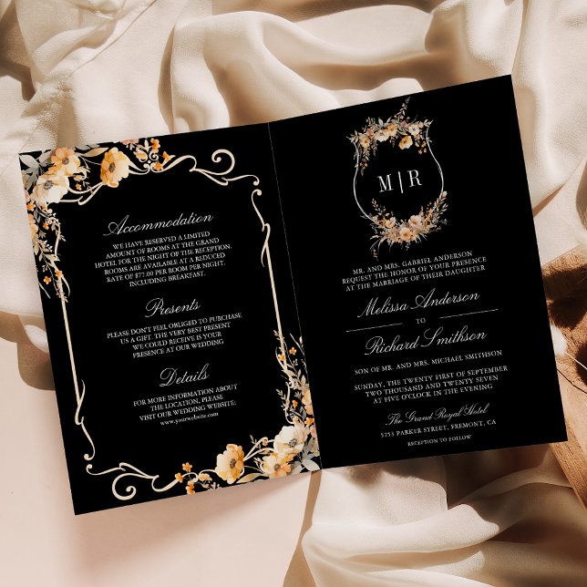 Invitación Crest de Flor Silvestre de Otoño Código QR Negro B (Subido por el creador)