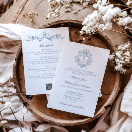 Invitación Crest de Monograma Antiguo Código QR Todo en Uno B