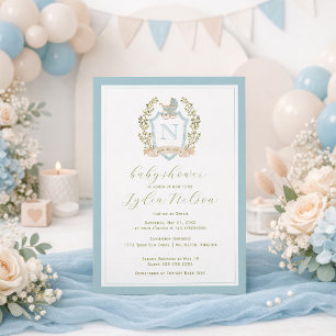 Invitación Crest de Monograma de Cochecito de Bebé   Shower d