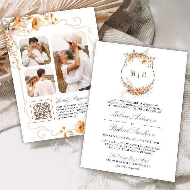 Invitación Crest Flor Silvestre de Otoño Código QR Boda (Subido por el creador)