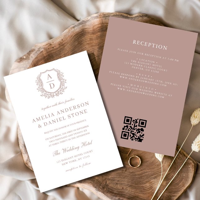 Invitación Crest Floral de Monograma de Rosa Polvorienta Códi (Subido por el creador)