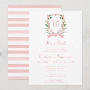 Invitación Crest Floral Es Una Niña Baby Shower
