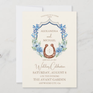 Invitación Crest Floral Herradura Occidental Monograma Boda