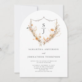 Invitación Crest Floral Monograma Bodas Flor Silvestre