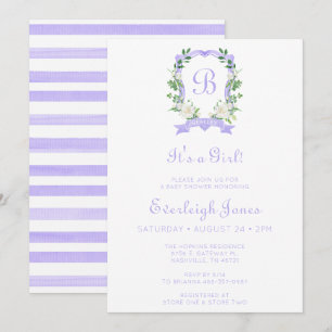 Invitación Crest Floral Púrpura Es una niña Fiesta de Bebé