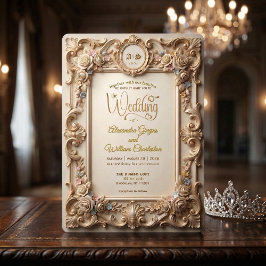 Invitación Crest Floral Rococó con Estampado en Oro Falso
