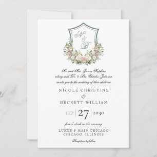 Invitación Crest Floral Rosa