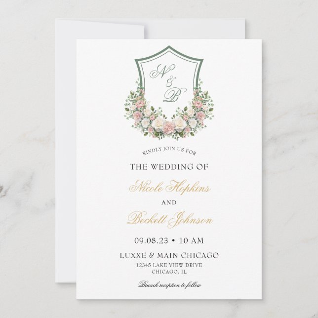Invitación Crest Floral Rosa (Anverso)