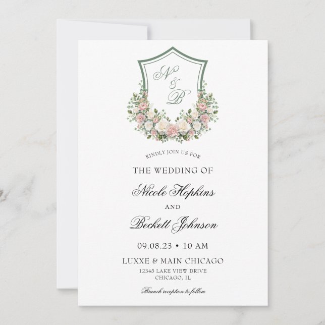 Invitación Crest Floral Rosa (Anverso)