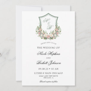 Invitación Crest Floral Rosa