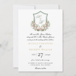 Invitación Crest Floral Rosa