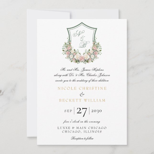 Invitación Crest Floral Rosa (Anverso)