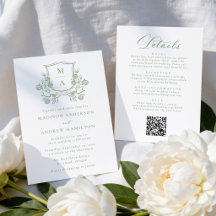 Crest Floral Verde Elegante Todo en Uno para Bodas