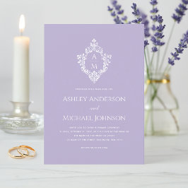 Invitación Crest Lavender Elegante Monograma Formal de Boda